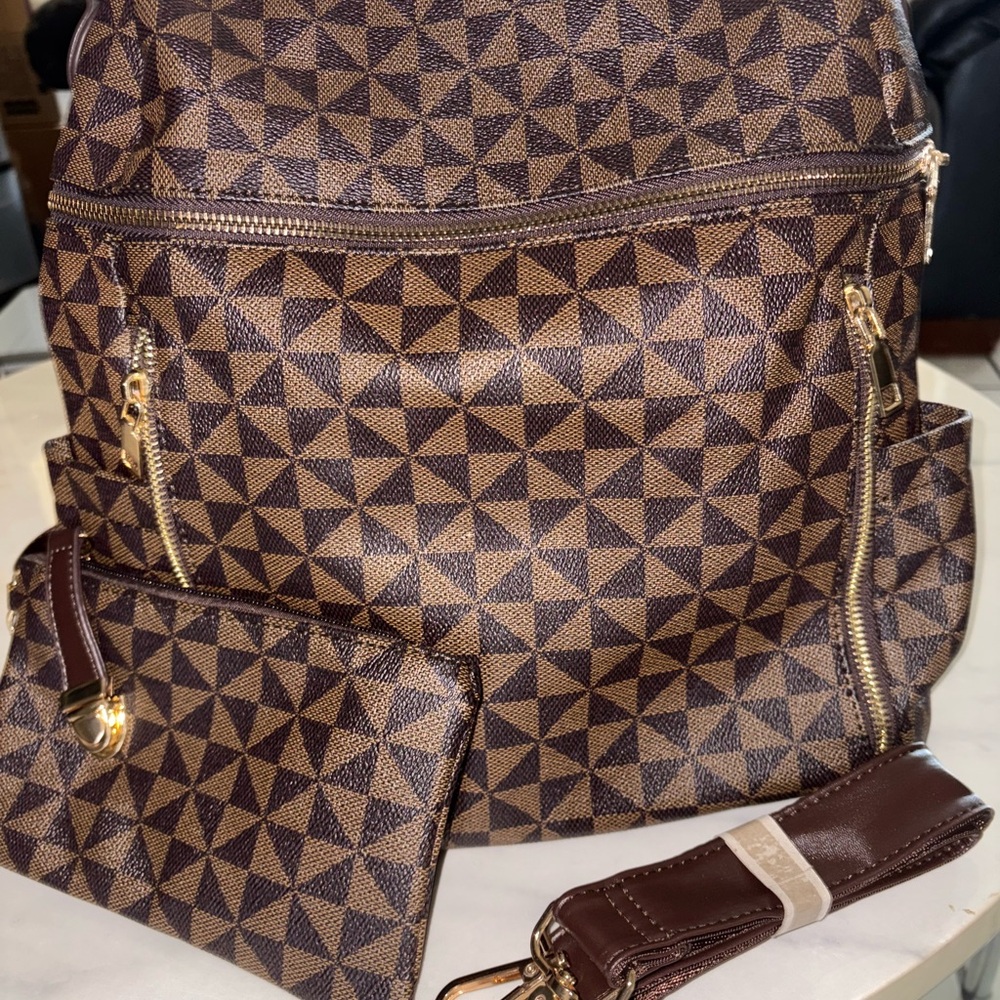 Brown Geometric Pattern Backpack